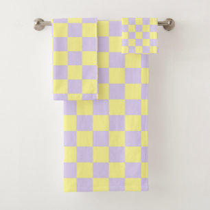 Checkered Soft Yellow and Purple Bath Towel Set