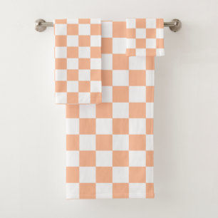 Checkered squares black and white geometric retro bath towel set