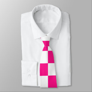 Checkered squares hot pink white geometric retro tie