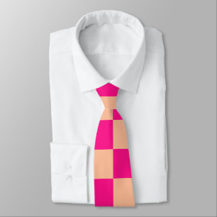 Checkered squares peach hot pink geometric retro tie