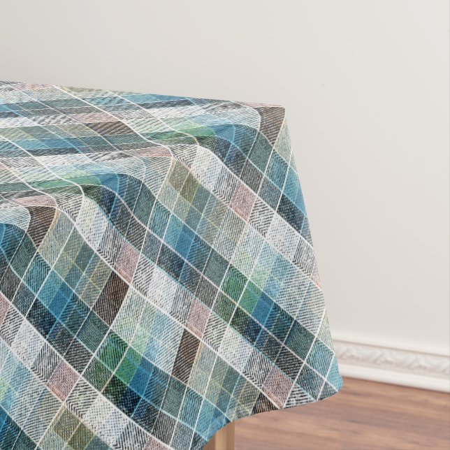 checkered, tartan, plaid, classic, blue, white tablecloth (In Situ)