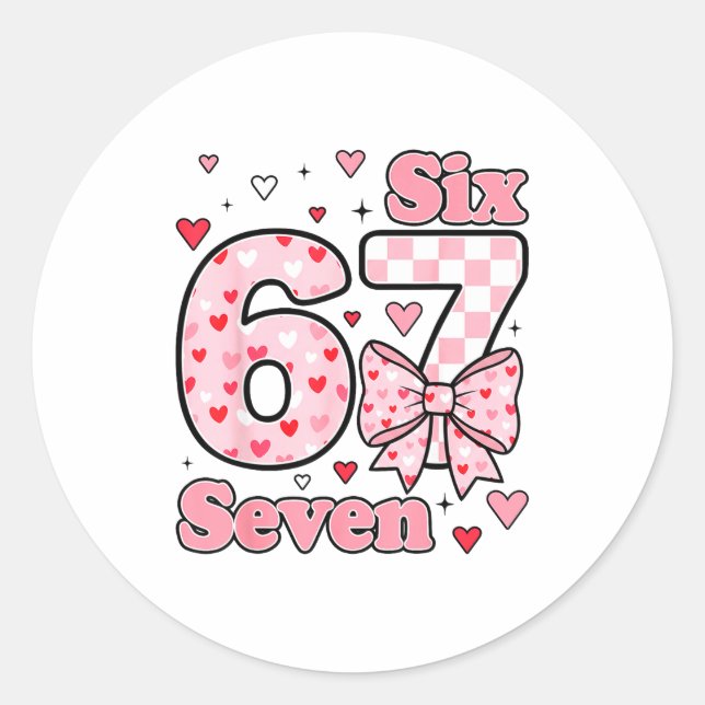 Checkered Valentine Cute Six Seven 6 7 Meme Teens  Classic Round Sticker (Front)