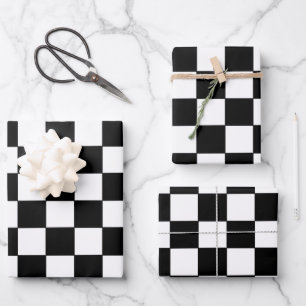 Checkered White and Black  Wrapping Paper Sheet