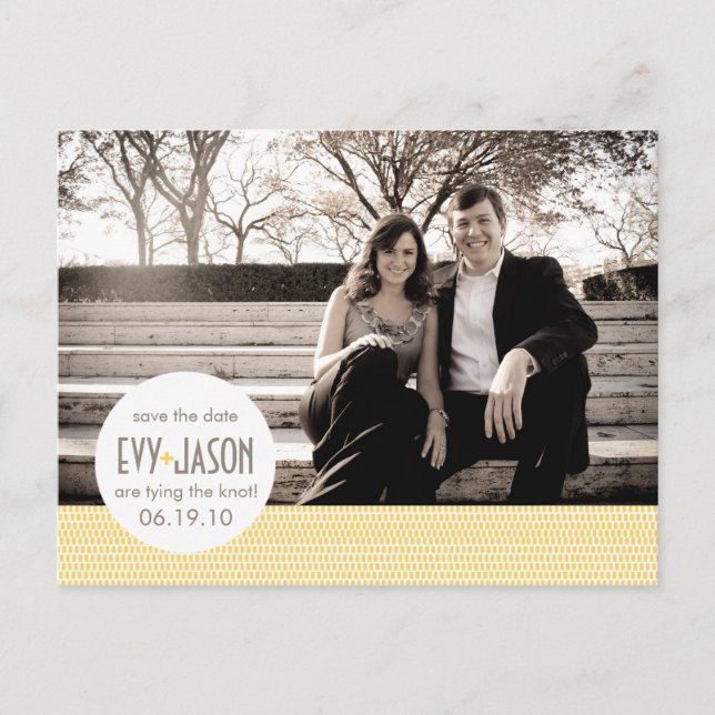 Checkers + Dots- Custom Save the Date - Canary Announcement Postcard (Front)