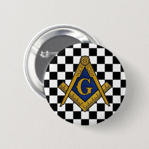 Checkers Masonic Freemasons Square and Compass 6 Cm Round Badge