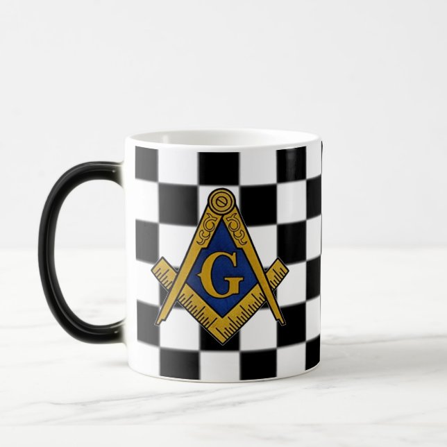 Checkers Masonic Freemasons Square and Compass Magic Mug (Left)