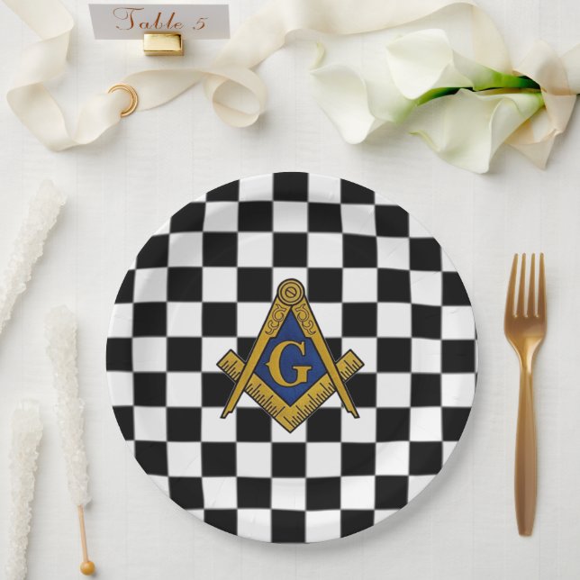 Checkers Masonic Freemasons Square and Compass Paper Plate (Wedding)