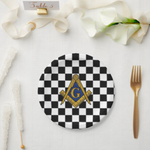 Checkers Masonic Freemasons Square and Compass Paper Plate