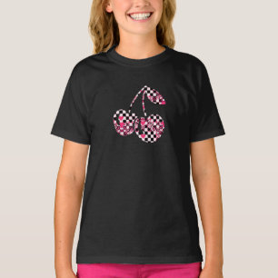 Checkers & Pink Hearts Patterned Cherries T-Shirt