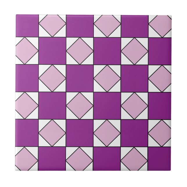 Checkers Purple Square Diamond Checkers Tile (Front)