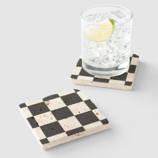 Checkers "Ready for a Game" Black and White Stone Coaster