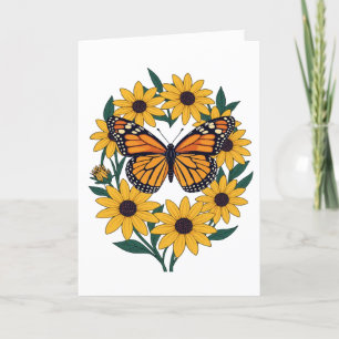 Checkerspot Butterfly And Black-Eyed Daisy Flowers Holiday Card