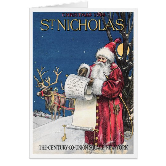 "CHECKING HIS LIST" CHRISTMAS EVE ST NICHOLAS CARD