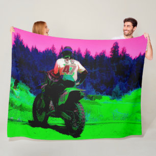 Checking the Track - Motocross Racer Fleece Blanket
