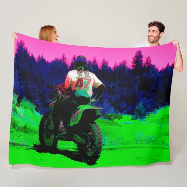 Checking the Track - Motocross Racer Fleece Blanket (In Situ)