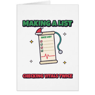 Checking Vitals Twice Funny Nurse Christmas Card