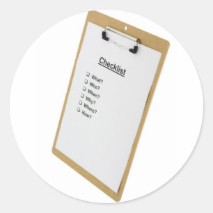 Checklist on a clipboard classic round sticker