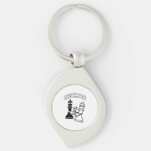 Checkmate Chess Tournament Art Black and White Key Ring