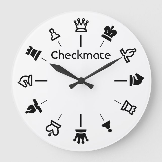 Checkmate Chess Wall Clock - chess pieces on white (Front)