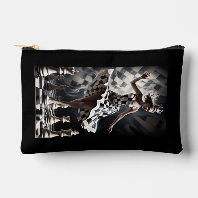 "Checkmate Elegance: Chess Queen Cosmetic Bag" Accessory Pouch (Front)