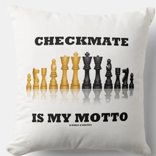 Checkmate Is My Motto Reflective Chess Set Cushion (Chess players & Grandmasters will enjoy this reflective chess set chess saying throw pillow)