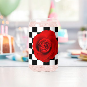 Checkmate Rose elegant rose on a chequered back Can Glass