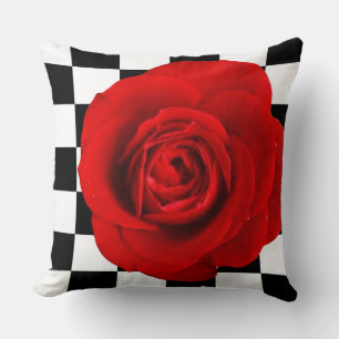 Checkmate Rose elegant rose on a chequered back  Cushion