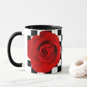 Checkmate Rose elegant rose on a chequered back  Mug