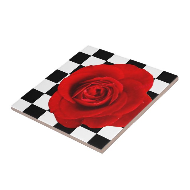 Checkmate Rose elegant rose on a chequered back  Tile (Side)