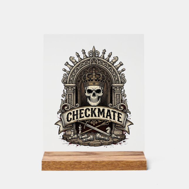 Checkmate Skull King Vintage Chess Acrylic Sign (Front)
