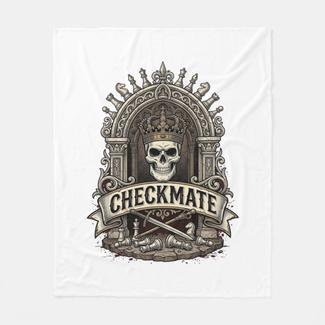 Checkmate Skull King Vintage Chess Fleece Blanket (Front)