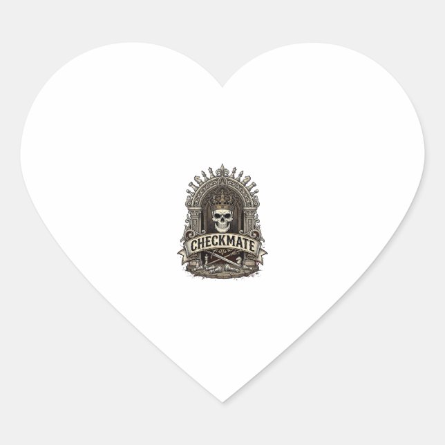 Checkmate Skull King Vintage Chess Heart Sticker (Front)