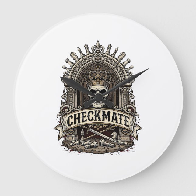 Checkmate Skull King Vintage Chess Large Clock (Front)