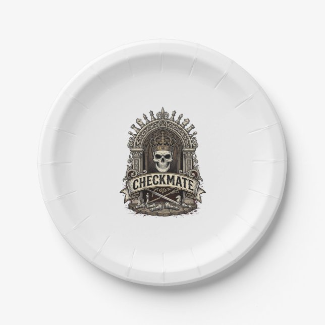 Checkmate Skull King Vintage Chess Paper Plate (Front)