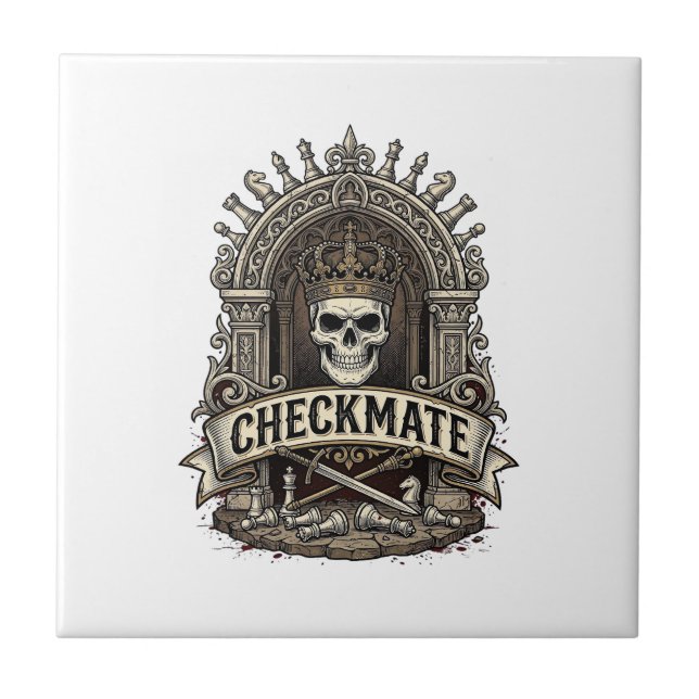 Checkmate Skull King Vintage Chess Tile (Front)