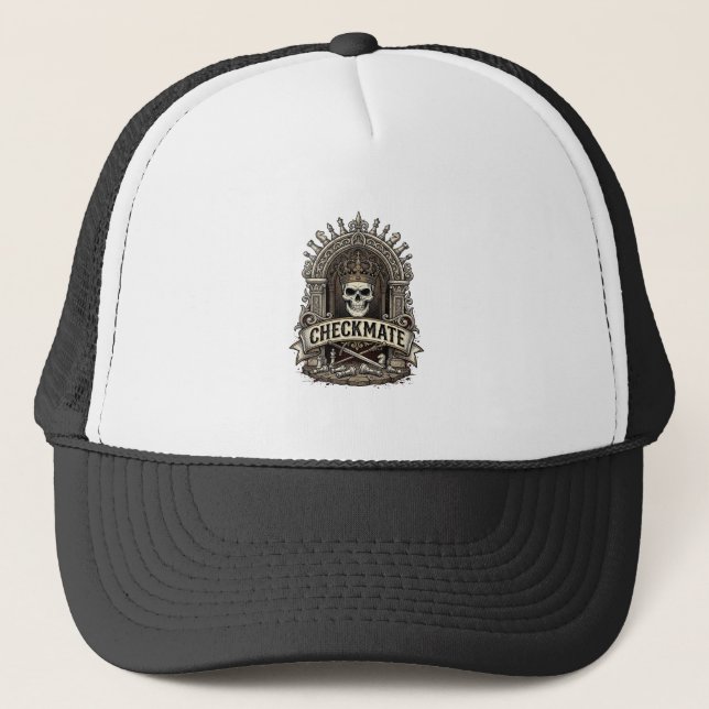 Checkmate Skull King Vintage Chess Trucker Hat (Front)