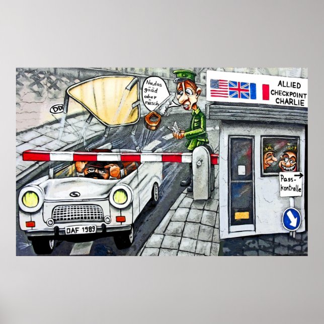 Checkpoint Charlie, Berlin, Cartoon (Large) Poster (Front)