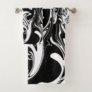 Checks and Swirls - Black and White Bath Towel Set