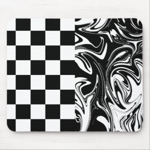 Checks and Swirls - Black and White Mouse Mat