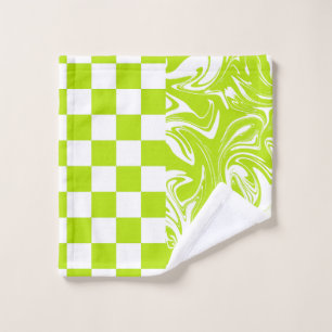 Checks and Swirls in Lime Green and White Bath Towel Set
