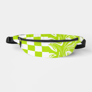 Checks and Swirls in Lime Green and White Bum Bags
