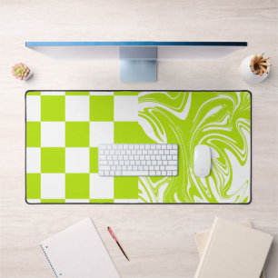 Checks and Swirls in Lime Green and White Desk Mat