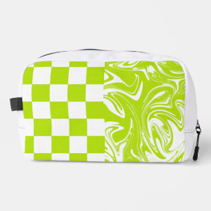 Checks and Swirls in Lime Green and White Dopp Kit
