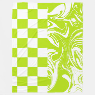 Checks and Swirls in Lime Green and White Fleece Blanket