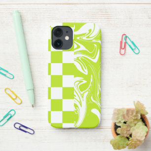 Checks and Swirls in Lime Green and White iPhone 12 Mini Case
