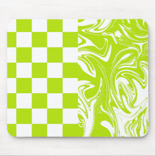 Checks and Swirls in Lime Green and White Mouse Mat
