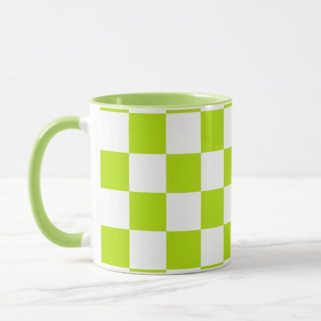 Checks and Swirls in Lime Green and White Mug (Left)