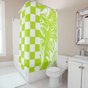 Checks and Swirls in Lime Green and White Shower Curtain