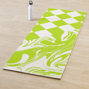 Checks and Swirls in Lime Green and White Yoga Mat