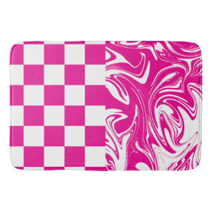 Checks and Swirls in Magenta and White Bath Mat